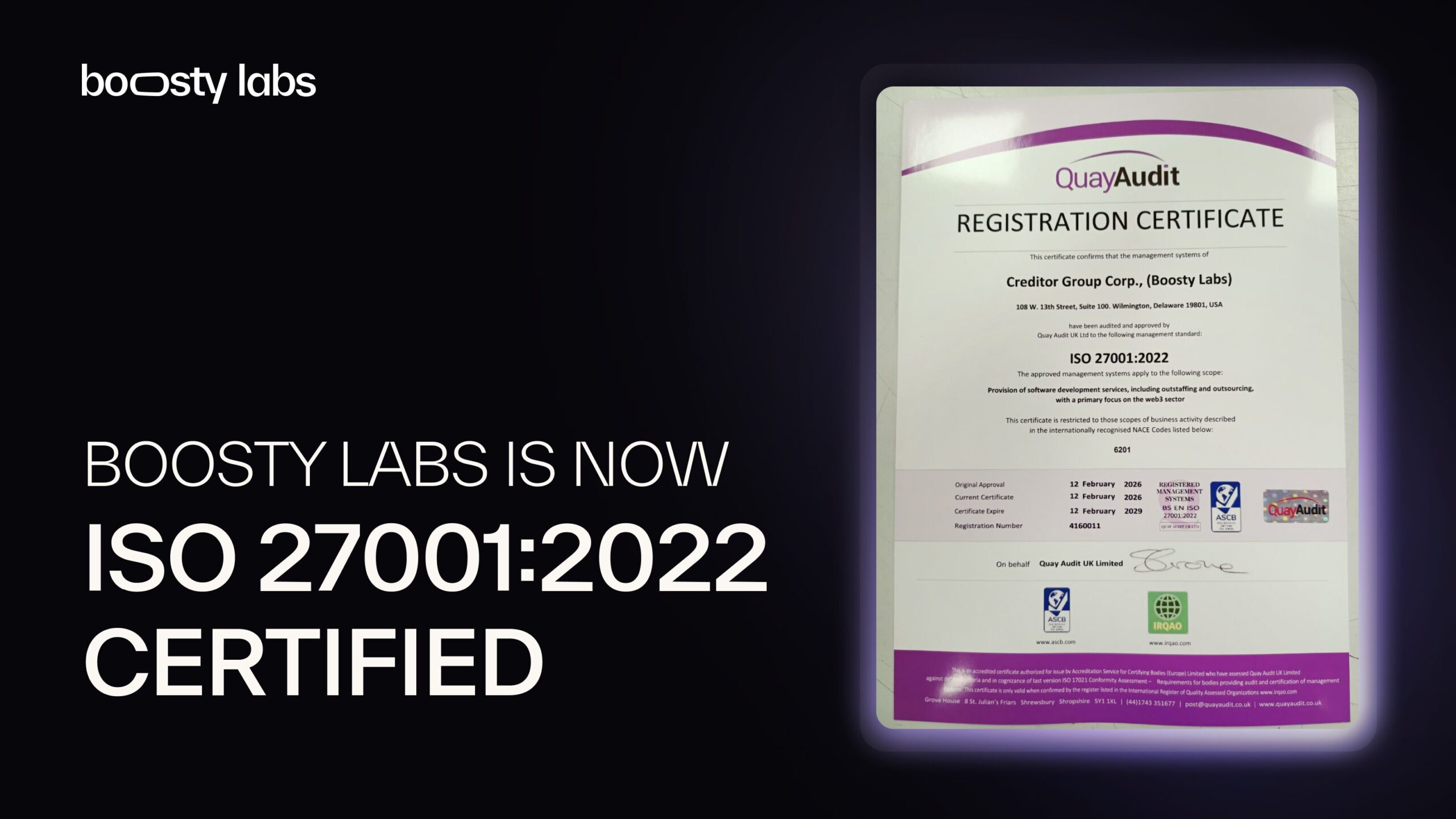Boosty Labs Is Now ISO 27001:2022 Certified
